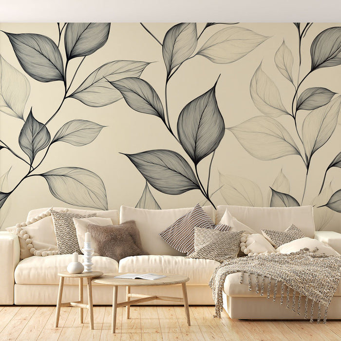 Papel pintado elegant-leaves | Linear pattern of leaves on a light background
