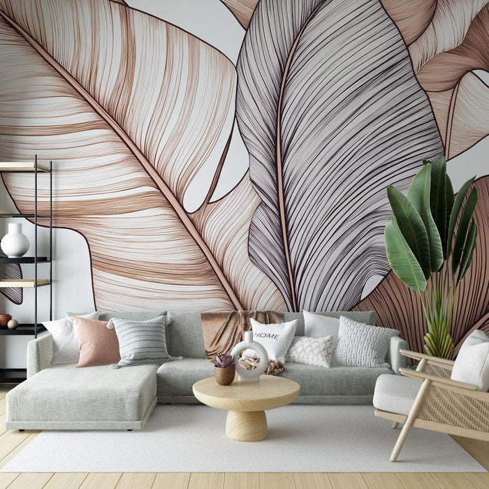 Papel pintado elegant-leaves | Patrón minimalista de hojas en tonos suaves