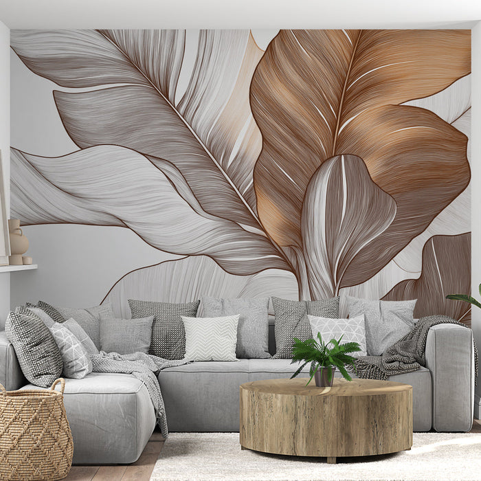 Papel pintado elegant-leaves | Un patrón refinado de hojas con tonos cálidos