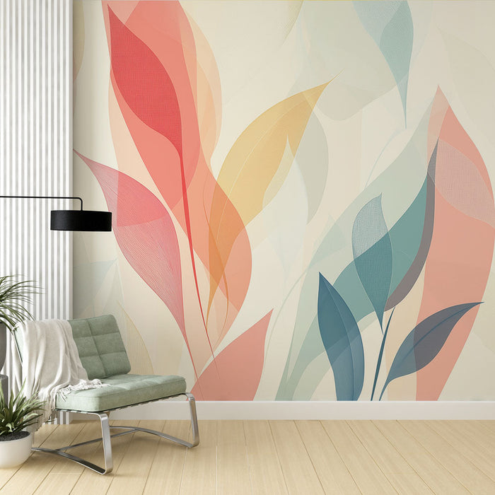 Mural Wallpaper leaves and shrubs | Pastel shades and nuances