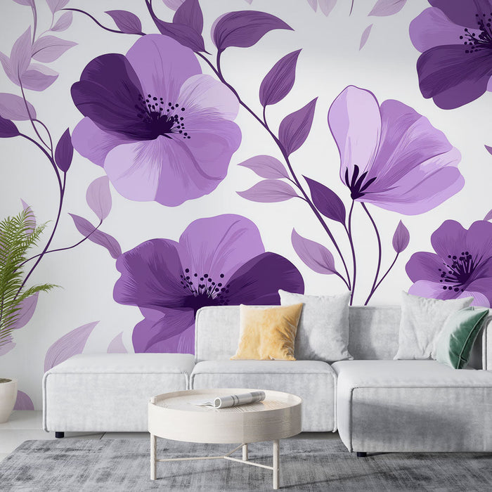 Fototapet löv och blommor | Pastellmauve på vit bakgrund