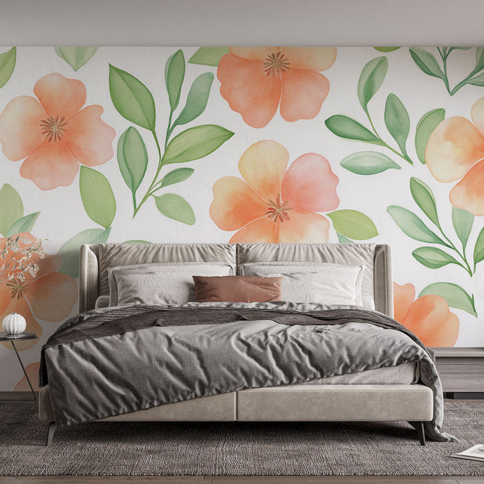 Muralna tapeta listi in cvetje | Pastelni slog 80-ih