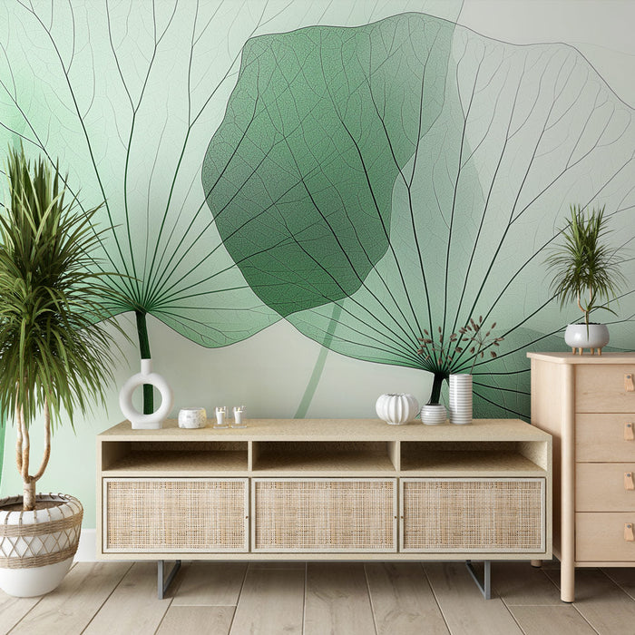 Mural Wallpaper ethereal-leaves | Delikat mønster av gjennomsiktige og lette blader