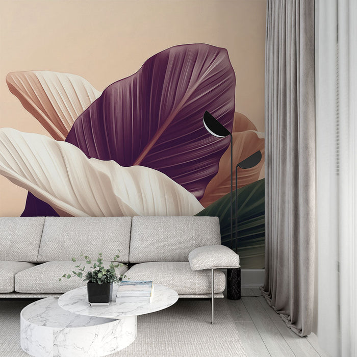 Foto Behang exotische bladeren | Associatie van kleurrijke bladeren op een zachte achtergrond