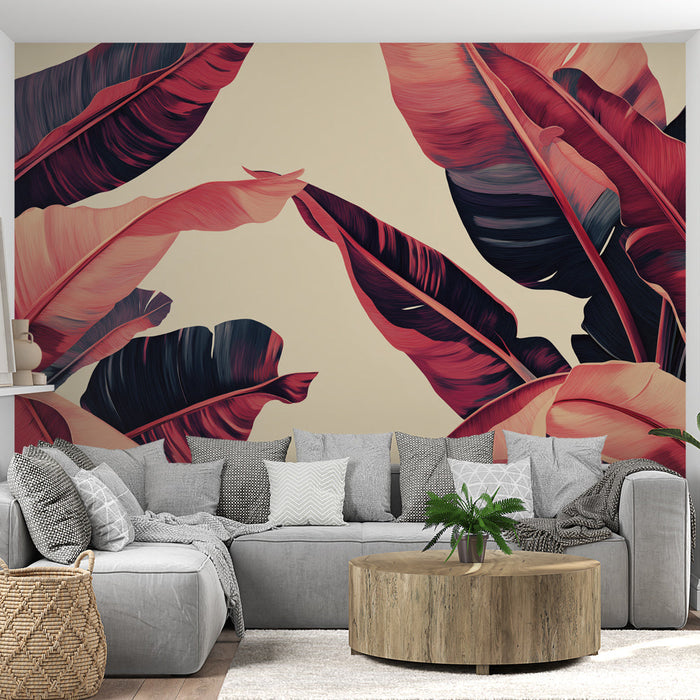Mural Wallpaper egzotično lišće | Tropsko lišće u nijansama crvene i crne
