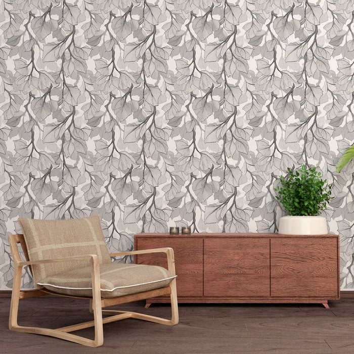 Tapeta z liści szarych | Wzór liści w odcieniach szarości