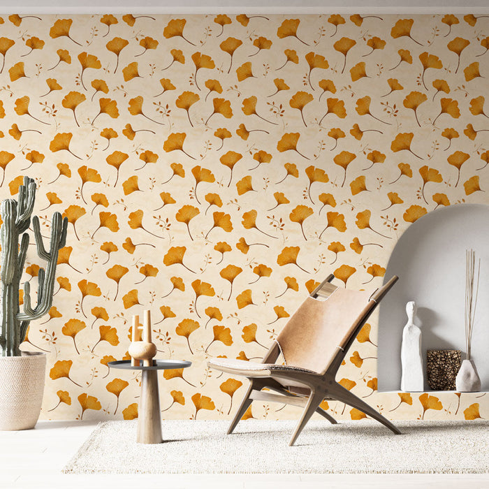 Fototapet rumeni listi | Nežen vzorec ginka na kremnem ozadju
