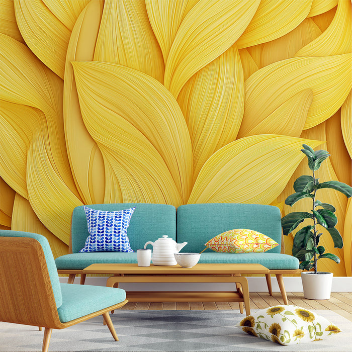 Mural Wallpaper yellow leaves | Fluid textures and radiant warmth