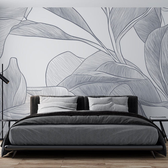Papel pintado hojas lineales | Patrón de follaje de contorno delicado