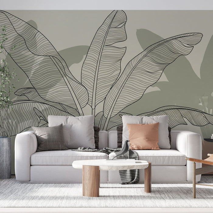 Tapeta minimalistické listy | Elegantní ilustrace rostlin s lineárními obrysy