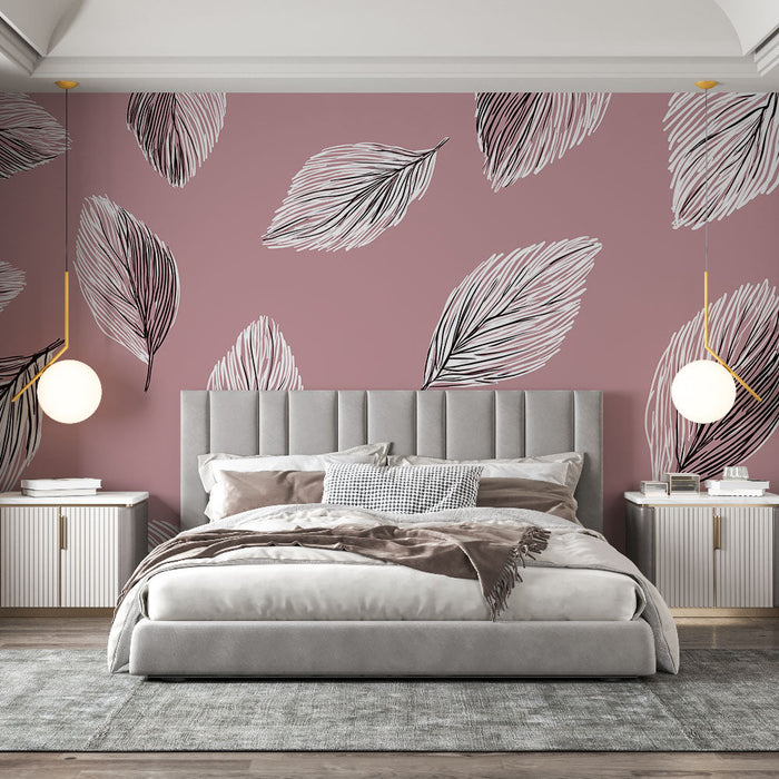 Tapeta minimalistické listy | Vzor listí na růžovém pozadí