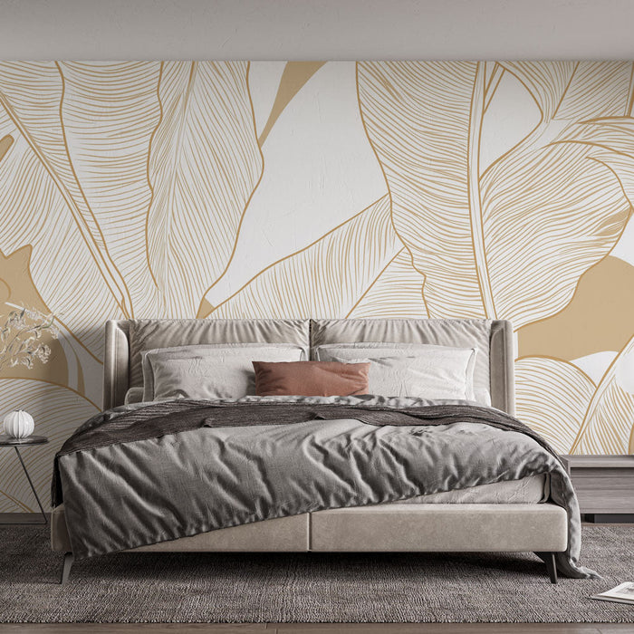 Tapet s minimalističkim lišćem | Elegantan uzorak zlatnih listova na svijetloj pozadini