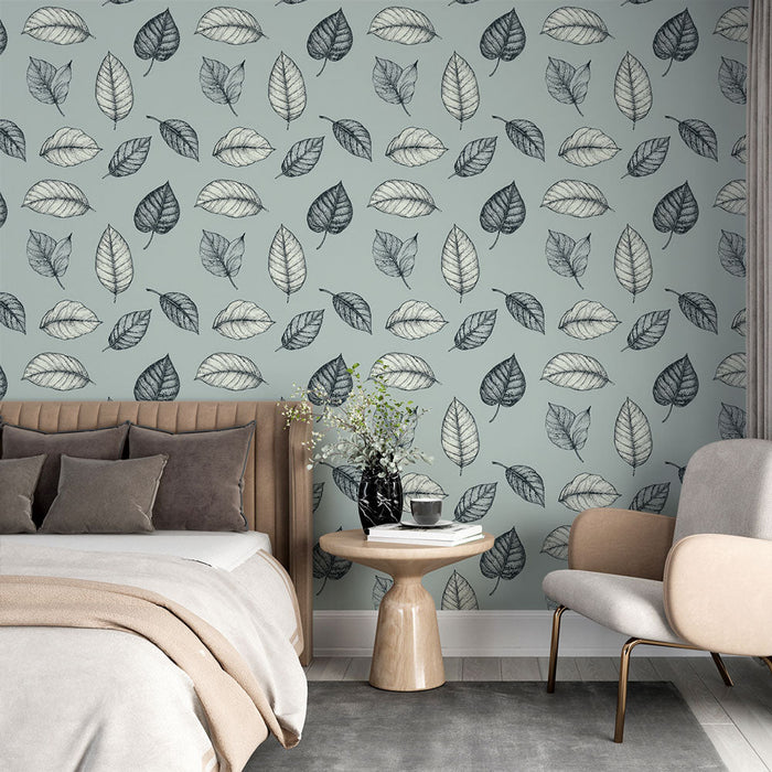 Fototapet enfärgade löv | Elegant bladmönster på en pastellbakgrund