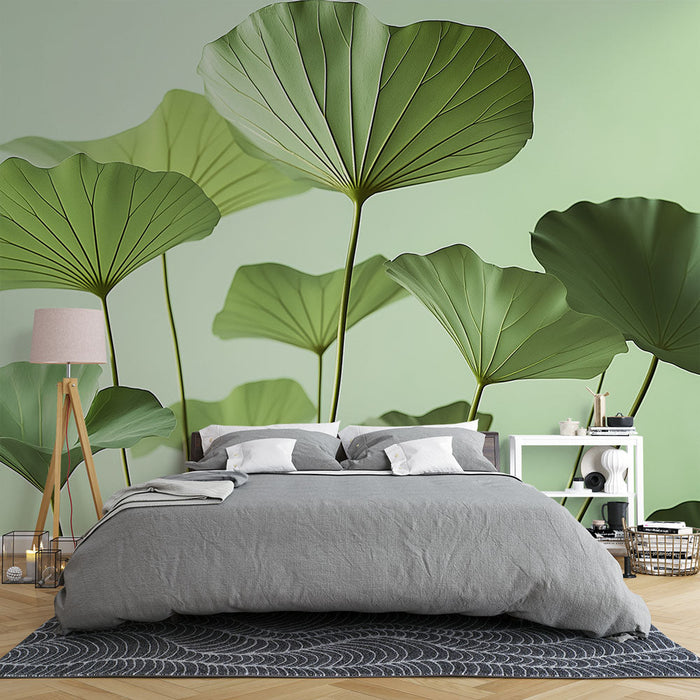 Stenska tapeta listi | Vzorec velikih reliefnih zelenih listov