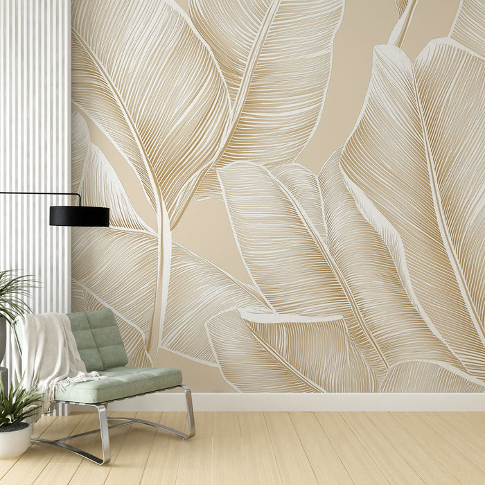 Фототапет листа | Елегантен модел на листа на бежов фон