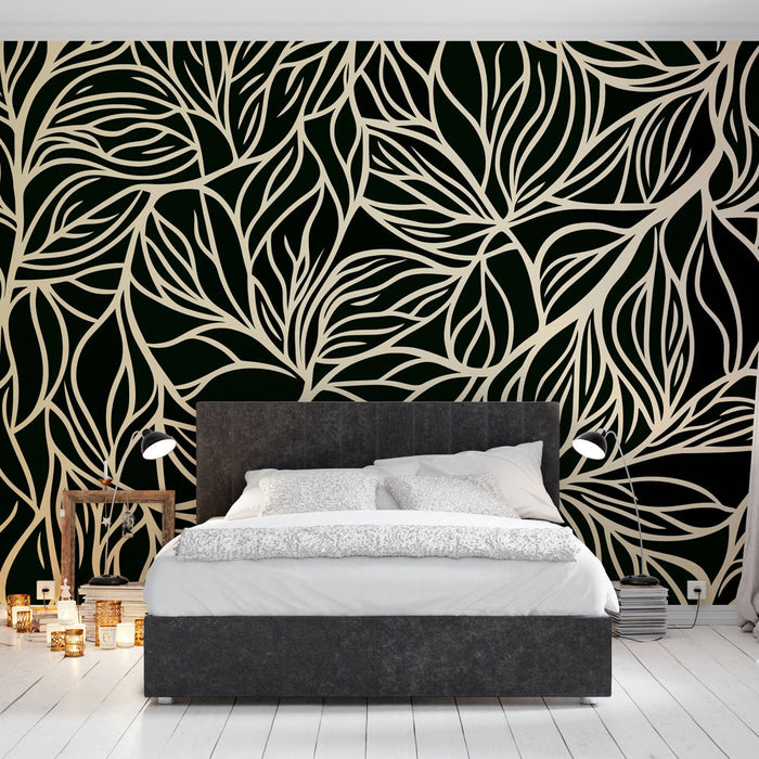 Tapetti lehdet | Toisiinsa kietoutuneiden lehtien seinä