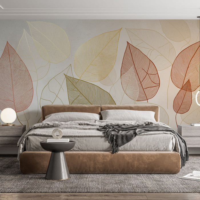 Mural Wallpaper leaves | Panel of pastel colors
