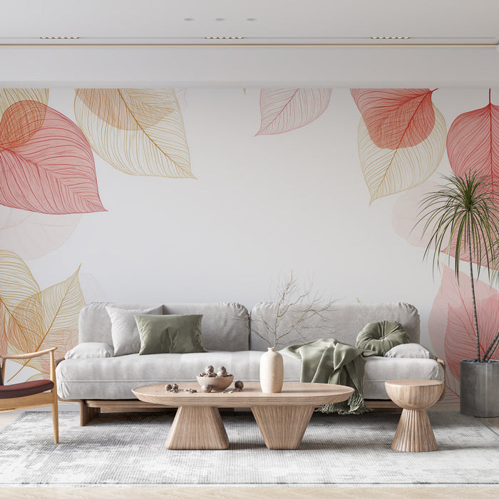 Pastelni listi tapeta | Nežni listi na belem ozadju