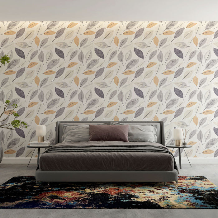 Mural Wallpaper painted leaves | Pastel-toned leaf pattern