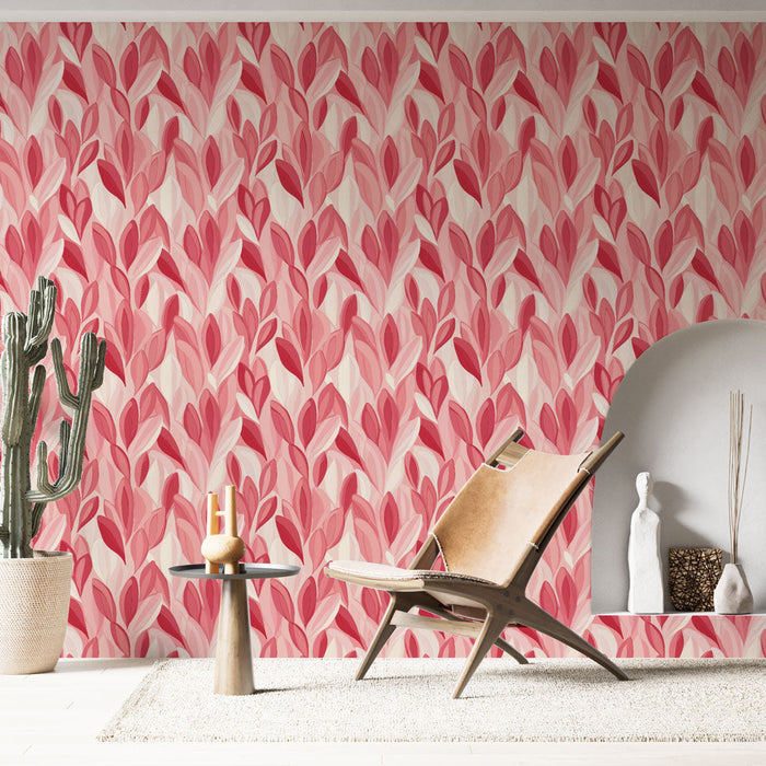 Tapeta růžové listy | Elegantní přechod růžové a krémové listové vzoru