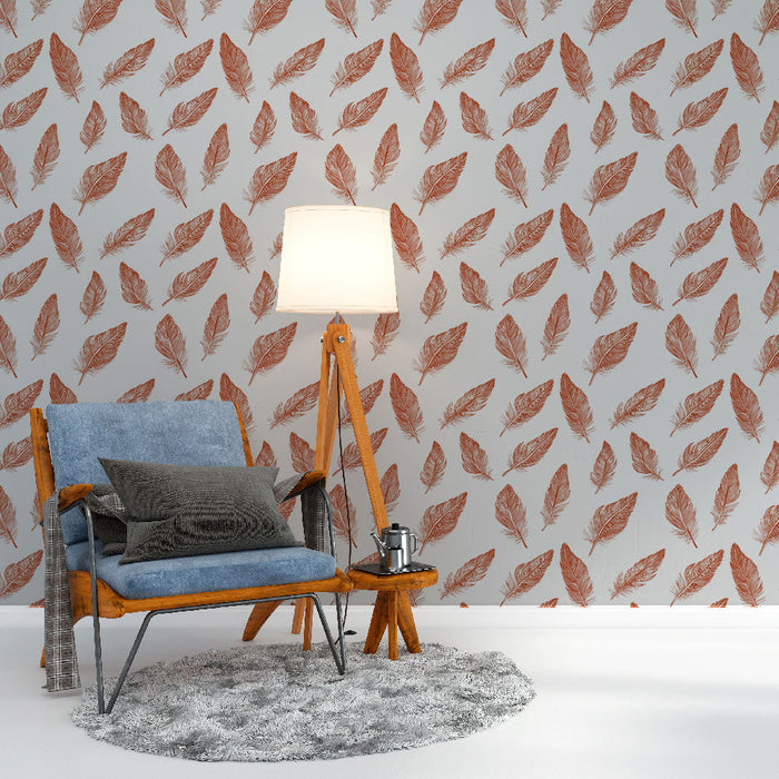 Tapeta z liściem czerwonym | Delikatne wzory liści w czerwonych odcieniach na białym tle