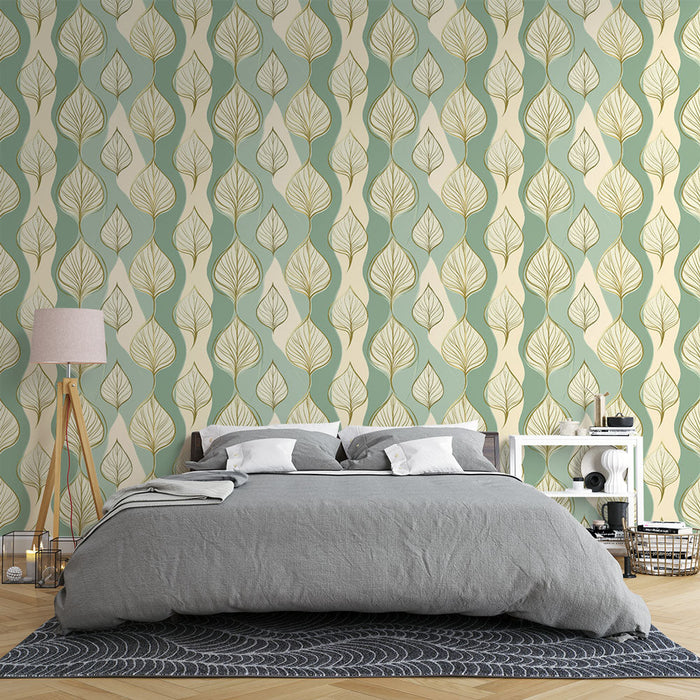 Carta da parati foglie stilizzate | Design elegante foglia su sfondo morbido