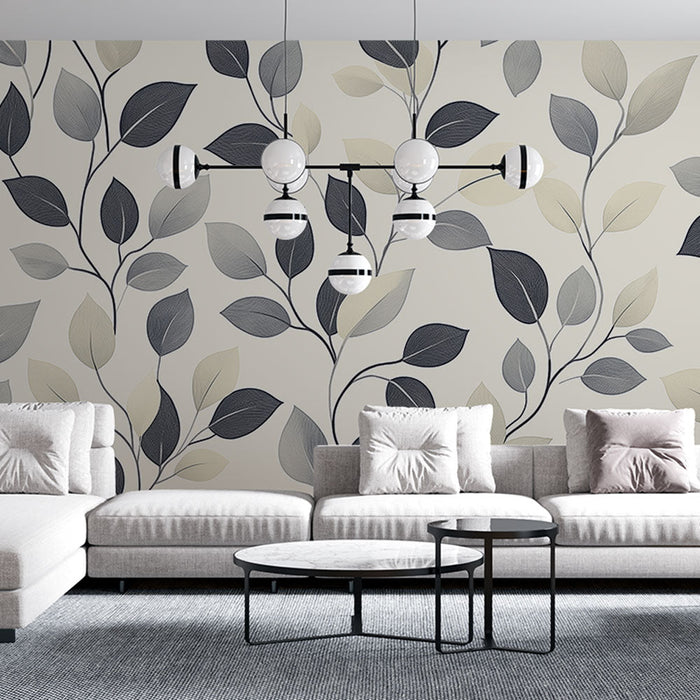 Foto Behang gestileerde bladeren | Elegant ontwerp in grijstinten