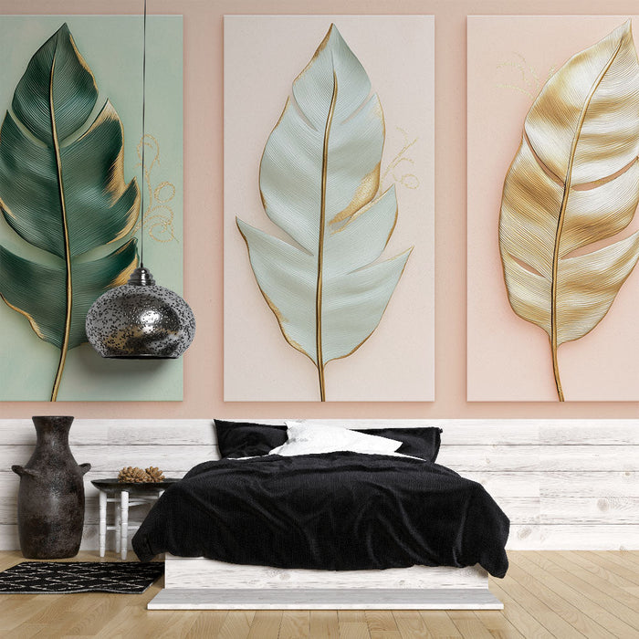 Tapete stilisierte Blätter | Moderne Eleganz mit goldenen Nuancen