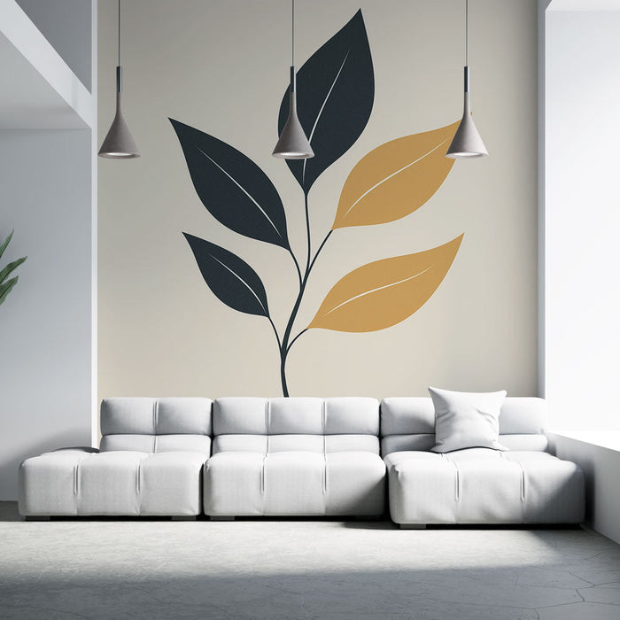 Fototapet stylized leaves | Svarta och gyllene löv på en ljus bakgrund