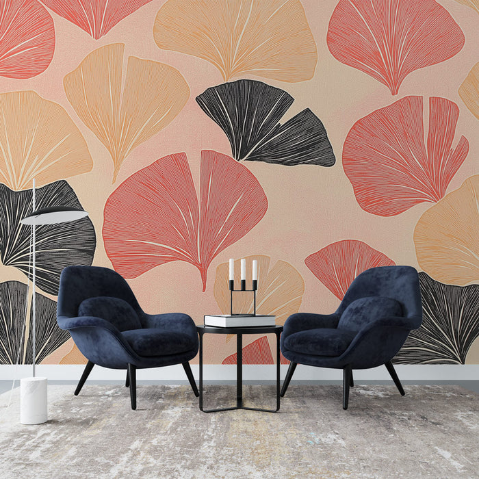Mural Wallpaper stylized leaves | Leaf pattern with soft and elegant shades