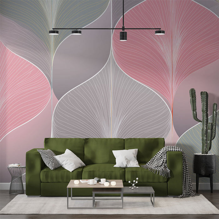 Carta da parati con foglie stilizzate | Motivo elegante con toni tenui e linee sottili