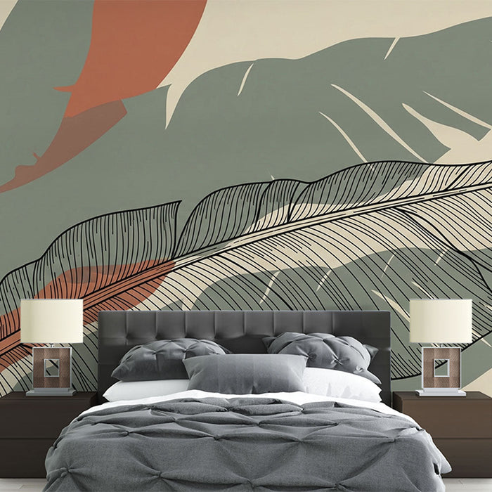 Carta da parati foglie stilizzate | Motivo grafico di fogliame in tonalità naturali