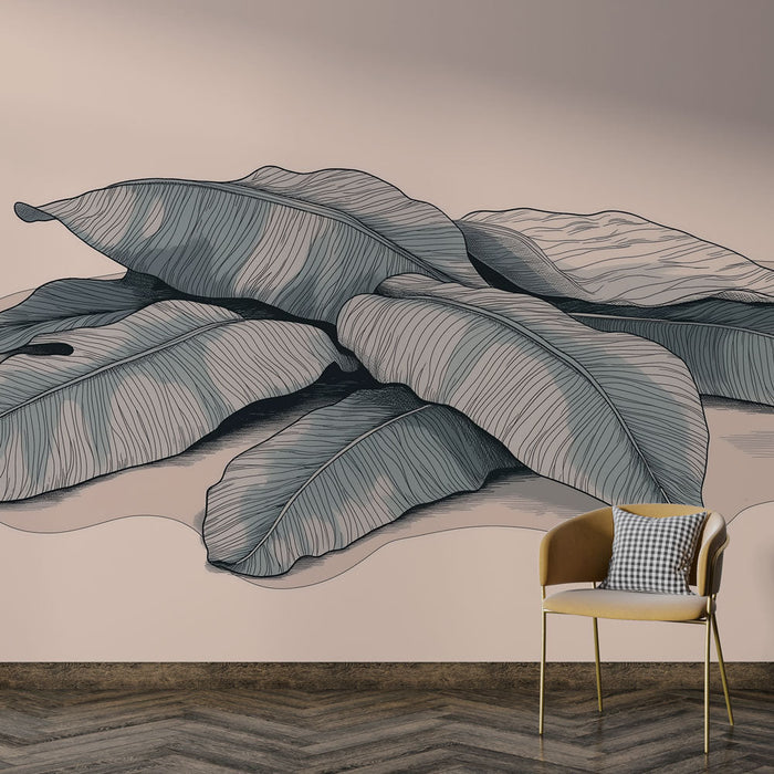 Carta da parati foglie stilizzate | Motivi di foglie su uno sfondo morbido