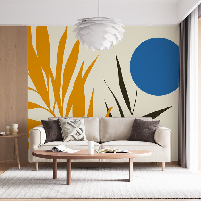 Tapeta stilizirani listi | Organski vzorci v kostanjevih in svetlo modrih tonih