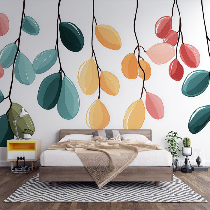 Tapete hängende Blätter | Farbenfrohes Muster stilisierter Aquarellblätter