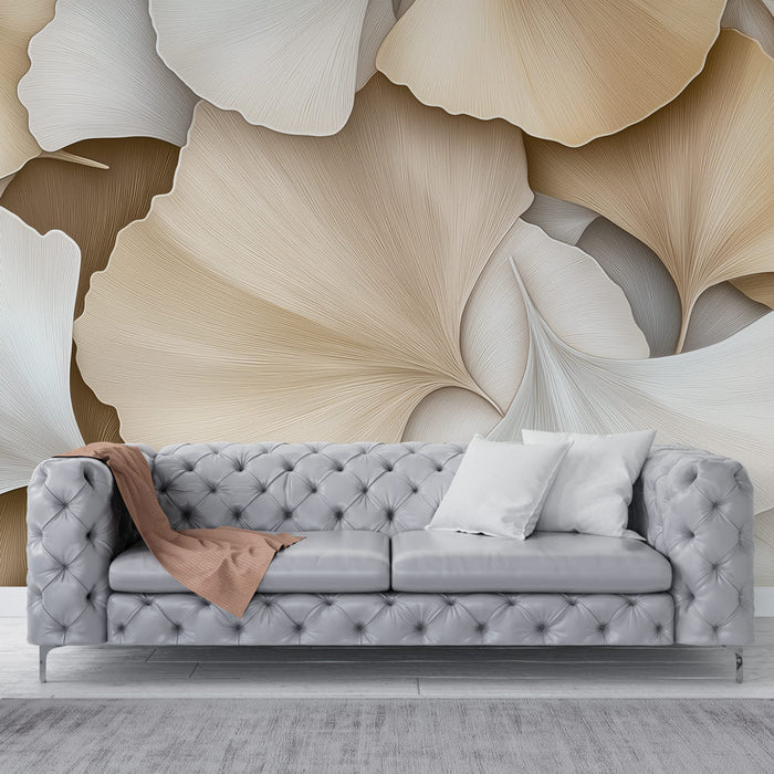 Fototapet teksturerte blader | Elegant mønster av blader i nøytrale toner