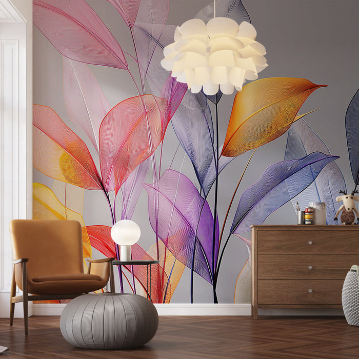 Mural Wallpaper prosojne liste | Mehki pastelni toni in zračna lahkotnost