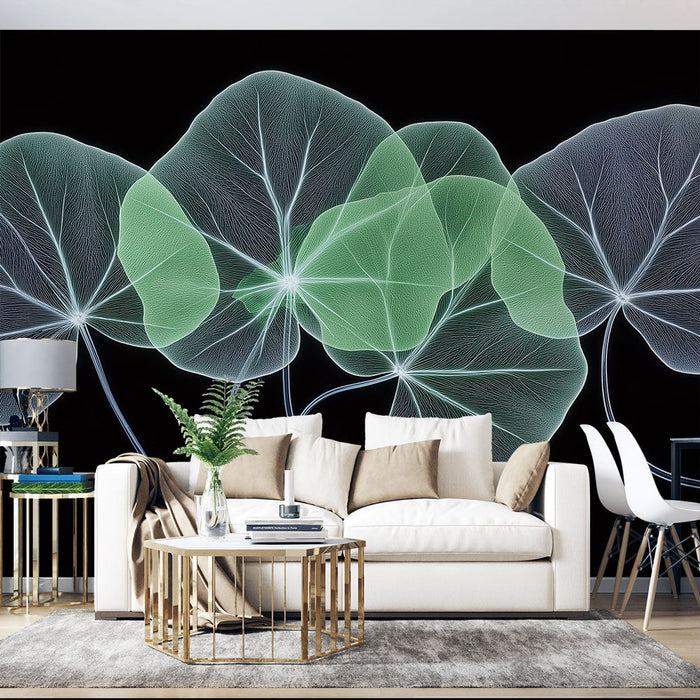 Fototapet yarı saydam yapraklar | Siyah arka plan üzerinde narin yapraklar