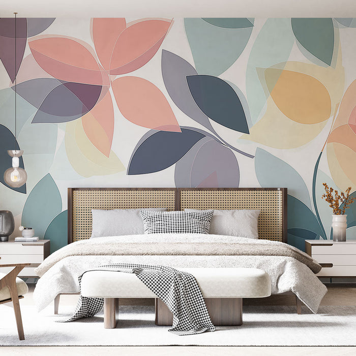 Muraaltapeet läbipaistvad lehed | Õrnad lehemustrid pastellvärvides