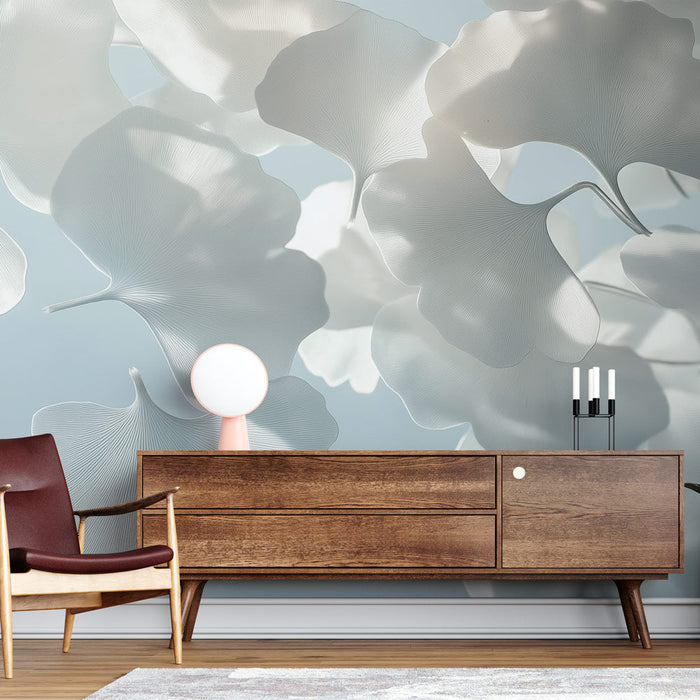 Läbipaistvad lehed tapeet | Õrn ginkgo lehtede muster heledal taustal