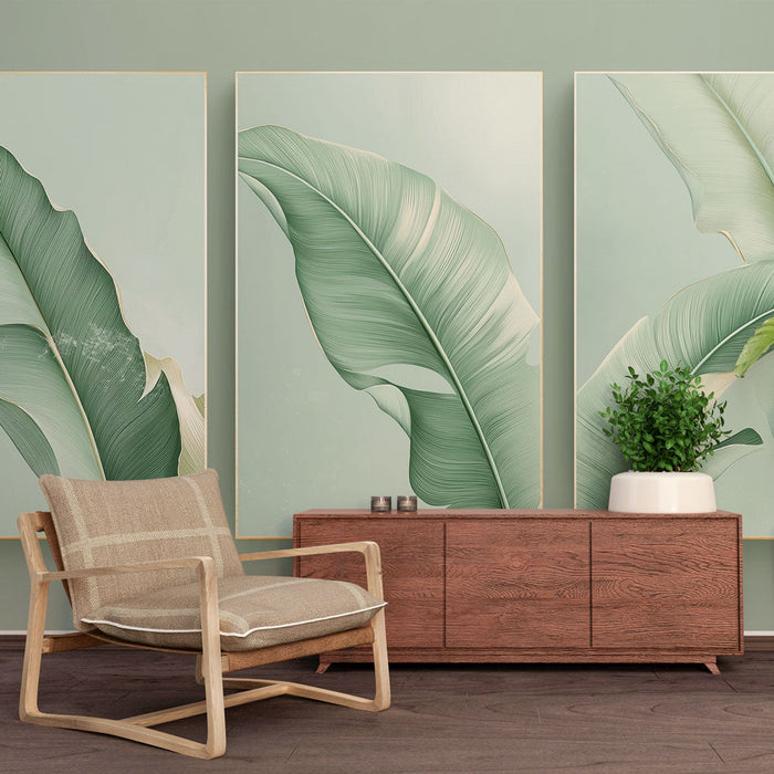 Tapeta z liśćmi tropikalnymi | Delikatne liście o orzeźwiających odcieniach zieleni