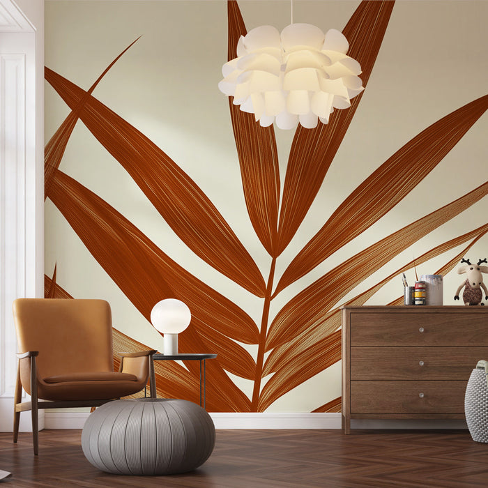 Tapeet troopilised lehed | Stiliseeritud lehed pruunides toonides pehmel taustal