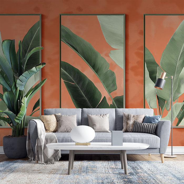 Fototapeet troopilised lehed | Rohelised lehed korallitaustal