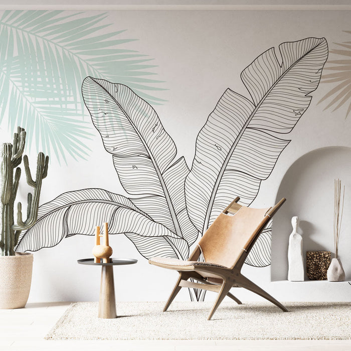 Fototapet tropiske blade | Elegant illustration af banan og palmeblade