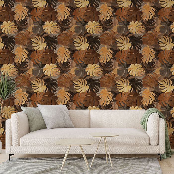Fototapeet troopiliste lehtedega | Lehemustrid soojades ja maalähedastes toonides