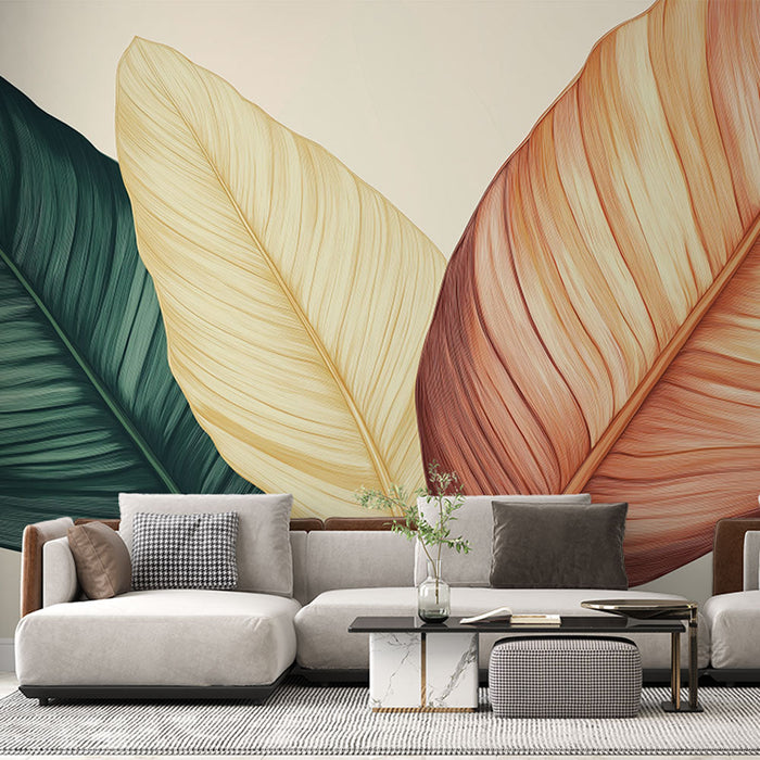 Ταπετσαρία τοίχου τροπικά φύλλα | Μοτίβα μεγάλων φύλλων σε ζεστές αποχρώσεις