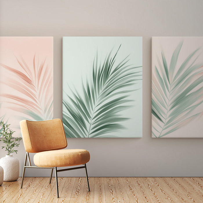 Tapet frunze tropicale | Modele delicate de palmier pe fundaluri pastelate