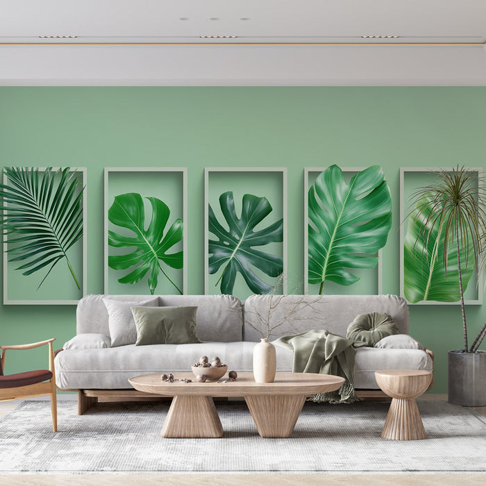 Tapete φούντα φύλλα | Διάφορα μοτίβα πράσινων φύλλων σε μοντέρνα ζωγραφική