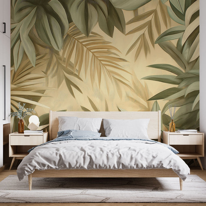Tapeta z liśćmi tropikalnymi | Zestaw bujnych palm w delikatnych odcieniach