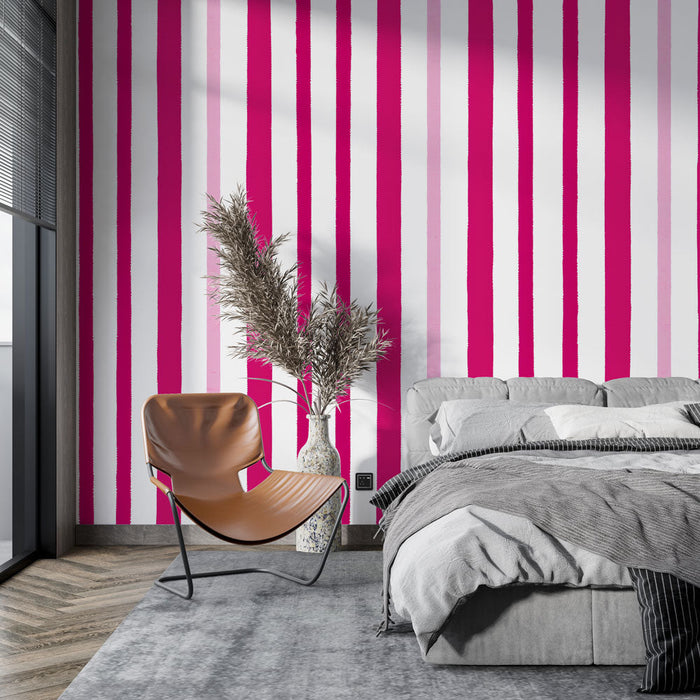 Mural Wallpaper fine vertical stripes | Alternations of pink and magenta